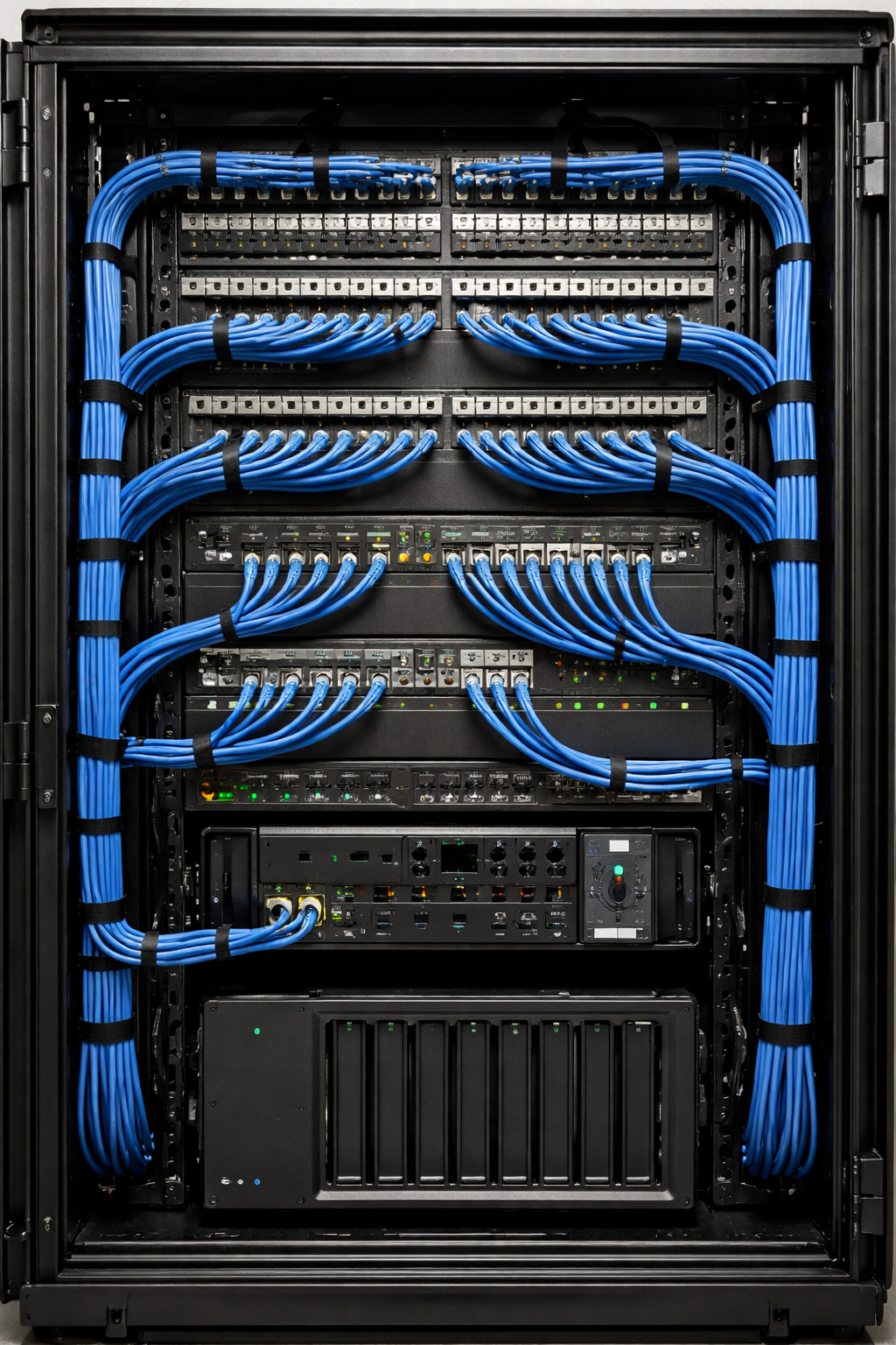 Structured network rack and cabling installation